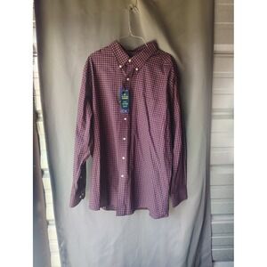 Member's Mark Mens‎ XXL Stretch Oxford Shirt Burgundy Navy Check Button Down NEW